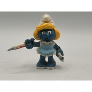 Smurfs Nurse Smurfette With Blue Apron Vintage PVC Figure Peyo Schleich 1981
